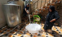 Distribution d'eau à Erbil, la capitale du Kurdistan autonome dans le nord de l'Irak, qui souffre de pénuries d'eau courante, le 25 juillet 2024