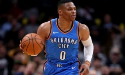 Le meneur du Thunder d'Oklahoma City, Russel Westbrook, lors d'un match à Denver, dans le Colorado, le 10 octobre 2017
