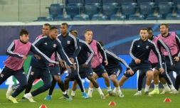 Séance d'entraînement pour les Lyonnais au stade Gazprom, le 26 novembre 2019, veille du match contre le Zénith Saint-Pétersbourg en C1