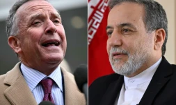 L'envoyée américain pour le Moyen-Orient Steve Witkoff, le 6 mars 2025 à la Maison Blanche (gauche) et le ministre des Affaires étrangères iranien Abbas Araghchi, le 7 mars 2025 à Jeddah