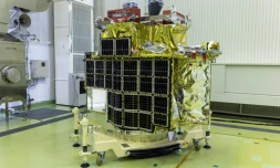 Photo diffusée par l'agence spatiale japonaise Jaxa du module japonais SLIM exposé au centre spatial de Tanegashima, le 1er juin 2023 au Japon
