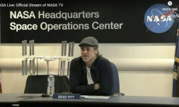 Brad Pitt en duplex avec l'astronaute Nick Hague de la NASA Ă bord de la Station spatiale internationale, le 16 septembre 2019