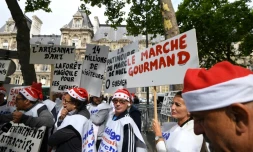Manifestation pour protester contre la fin annoncée du marché de Noël sur les Champs Elysées, devant l'Hôtel de Ville le 3 juillet 2017