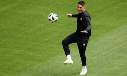 L'attaquant-vedette péruvien Paolo Guerrero lors d'un entraînement, le 15 juin 2018 à Saransk en Russie