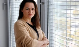 La cheffe de file de l'opposition bélarusse Svetlana Tikhanovskaïa lors d'une interview avec l'AFP, le 28 septembre 2020 à Vilnius, en Lituanie