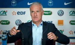 Le sélectionneur des Bleus Didier Deschamps en conférence de presse à Paris le 30 août 2018