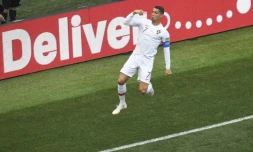 L'attaquant portugais Cristiano Ronaldo après son but contre le Maroc lors du Mondial, le 20 juin 2018 à Moscou