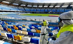 Le stade de Naples passé au désinfectant, le 4 mars 2020 en Italie