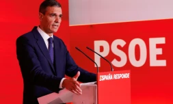 Le Premier ministre espagnol Pedro Sanchez lors d'une conférence de presse au siège du PSOE, le 12 juin 2025 à Madrid
