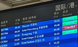 Annulation du vol de la compagnie aérienne nord-coréenne Air Koryo en provenance de Pyongyang sur un tableau d'informations à l'aéroport international de Pékin, le 21 août 2023