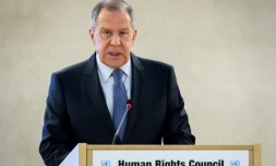 Le ministre russe des Affaires étrangères Sergueï Lavrov devant le Conseil des droits de l'homme de l'ONU, le 28 février 2018 à Genève