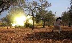 Des rebelles font feu en direction des quartiers contrôlés par le gouvernement à Alep, le 30 octobre 2016
