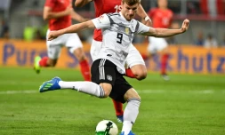 L'attaquant allemand Timo Werner lors d'un amical face aux Autrichiens, à Klagenfurt en Autriche, le 2 juin 2018