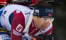 Le Norvégien Ole Einar Bjoerndalen lors du sprint 10 km à Oberhof en Allemagne, le 5 janvier 2018