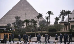 Les Bleues à leur hôtel près des pyramides de Gizeh, au Caire, le 13 janvier 2021