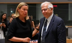La représentante de l'Union Européenne pour les Affaires EtrangÚres Federica Mogherini et le ministre espagnol des Affaires EtrangÚres Josep Borrell à Bruxelles le 15 juillet 2019