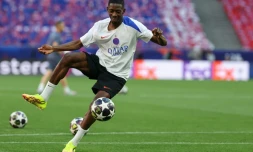 L'attaquant vedette du PSG Ousmane Dembélé à l'entraînement, le 29 mai 2026 à Budapest