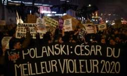 Manifestation de féministes devant la salle Pleyel avant la cérémonie des César à Paris, le 28 février 2020