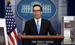 Le secrétaire au Trésor Steven Mnuchin lors d'une intervention à la Maison Blanche, le 23 février  2018