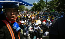 Manifestants pro-démocratie à Rangoun, le 4 mars 2021
