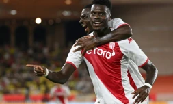 Le Monégasque Benoît Badiashile vient de marquer de la tête contre Lyon, le 11 septembre 2022 au stade Louis-II