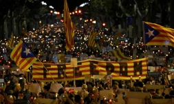Manifestation à Barcelone après l'arrestation de deux responsables indépendantistes, le 17 octobre 2017
