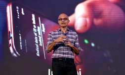 Le patron de Microsoft Satya Nadella  lors de son intervention au Future Decoded Tech Summit à Bangalore, en Inde, le 25 février 2020