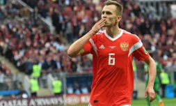 Le milieu russe Denis Cheryshev auteur d'un doublé contre l'Arabie saoudite en match d'ouverture de la Coupe du monde à Moscou, le 14 juin 2018 