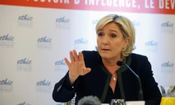 Marine Le Pen, candidate Front national à la présidentielle, lors d'un débat chez ETHIC (Entreprises de taille humaine, indépendantes et de croissance) à Paris, le 7 mars 2017