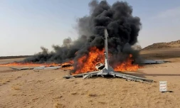 Une photo publiée par les rebelles Houthis du Yémen le 26 juillet 2026 montre ce qui est présenté comme un drone saoudien abattu dans le nord-ouest du pays