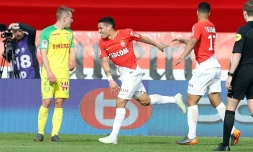 Le milieu de terrain de Monaco Rony Lopes (C) buteur lors de la réception de Nantes le 7 avril 2018