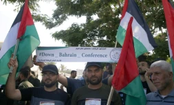 Des Palestiniens manifestent contre la présentation à Bahreïn du volet économique du plan de paix de Washington pour le Proche-Orient, à Gaza, le 24 juin 2019
