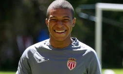 L'attaquant de Monaco Kylian Mbappe lors d'une séance d'entraînement à La Turbie, le 8 mai 2017 