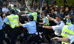 Isolated scuffles have already broken out, with police using pepper spray