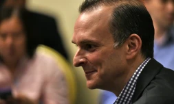 Le président de l'Agence antidopage américaine (Usada) Travis Tygart  lors d'un point presse, le 11 février 2015 à Singapour 