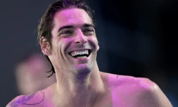 Le Français Camille Lacourt après sa qualification pour la finale du 50 m dos, aux Mondiaux le 29 juillet 2017 à Budapest