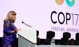 Astrid Schomaker, secrétaire exécutive de la Convention des Nations unies sur la diversité biologique, lors de la COP17 à Erevan, le 27 octobre 2026 en Arménie