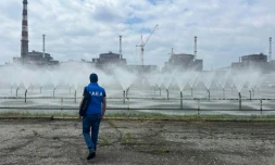 La centrale nucléaire de Zaporijjia, en Ukraine, lors d'une visite officielle de l'Agence internationale de l'énergie atomique (AIEA), le 15 juin 2023