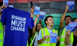Grève des employés de Ryanair dans l'aéroport Adolfo Suarez de Madrid, le 24 juin 2022