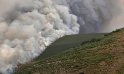 Un incendie de forêt à Castrillo de Cabrera, dans le nord-ouest de l'Espagne, le 16 août 2025