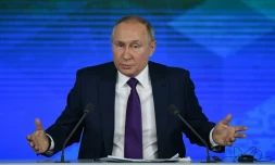 Le président russe Vladimir Poutine lors de sa conférence de presse le 23 décembre 2021 à Moscou