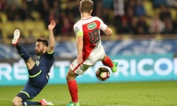 Valère Germain marque le premier but pour l'AS Monaco lors de la victoire devant Lille en quart de la Coupe de France, le 4 avril 2017 au stade Louis-II