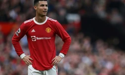 L'attaquant vedette de Manchester United Cristiano Ronaldo, auteur d'un triplé face à Norwich, le 16 avril 2022 à Old Trafford
