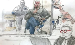 Croquis d'audience réalisé le 17 septembre 2024 montrant  Dominique Pelicot lors de son procès devant la cour criminelle de Vaucluse à Avignon