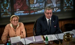 Patrick et Isabelle Balkany lors d'un conseil municipal Ă Levallois-Perret, le 15 avril 2019