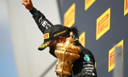 Le Britannique Lewis Hamilton (Mercedes) vainqueur du GP de Grande-Bretagne, à Silverstone, le 2 août 2020