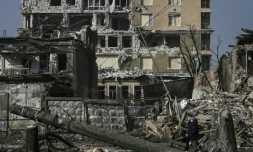 Un immeuble détruit par un bombardement russe, le 25 mars 2022 à Kharkiv