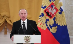 Le président Vladimir Poutine lors d'une conférence de presse le 28 décembre 2016 au Kremlin à Moscou