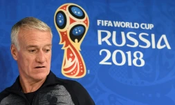 Le sélectionneur de l'équipe de France Didier Deschamps en conférence de presse le 20 juin 2018 à Ekaterinbourg 