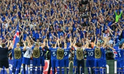 Les joueurs islandais après leur victoire face à l'Autriche lors de l'Euro-2016